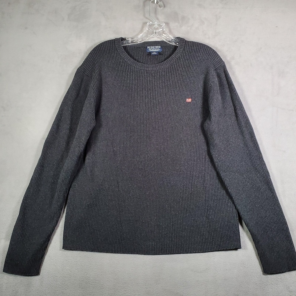 Vtg Polo Jeans Company Sweater Mens L Gray Ribbed Heavyweight Preppy‎ Fisherman